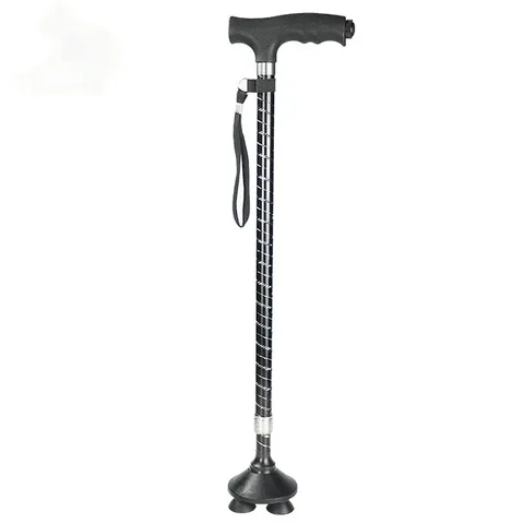 Bastone da Trekking Telescopico Regolabile Anziani Antiscivolo Bastone da Passeggio in Lega di Alluminio Con Base Luce LED