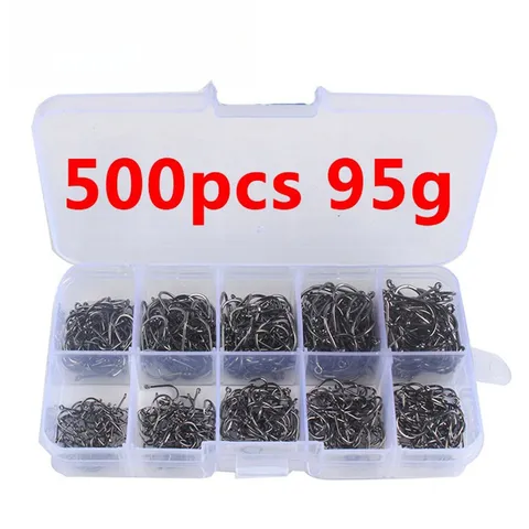 High Carbon Steel Eyed Fishing Hooks Assorted Sizes Bulk Set With Plastic Storage Box For Outdoor Angling