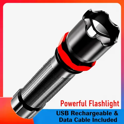 Lampe de Poche LED d'Extérieur Rechargeable Lumière Forte Portable Urgence Étanche Torche Pour Camping Randonnée Maison