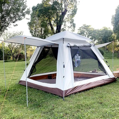 Tienda de Campaña de Apertura Rápida Automática para Exteriores Impermeable Protección Solar Espalda Grande Familiar Gris
