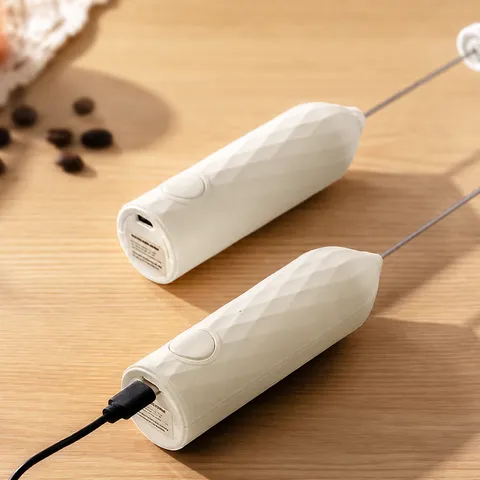 Handheld Electric Milk Frother USB Rechargeable Coffee Creamer Whisk Double Layer Stainless Steel Head Kitchen Drink Mixer