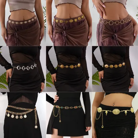 Vintage Carved Pendant Tassel Waist Chain For Women Sexy Double Layer Relief Body Chain Boho Ethnic Metal Belly Chain Jewelry