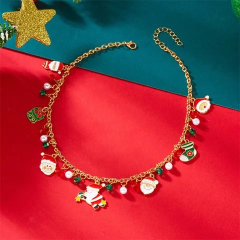 Weihnachten Legierung Halskette Für Damen Weihnachtsmann Rentier Schneemann Anhänger Künstliche Perle Strass Inlay Schmuck