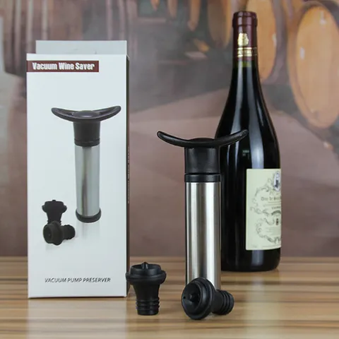 Manual Wine Vacuum Stopper Set Stainless Steel Air Pump Wine Preserver Bottle Sealer with Reusable Rubber Stoppers