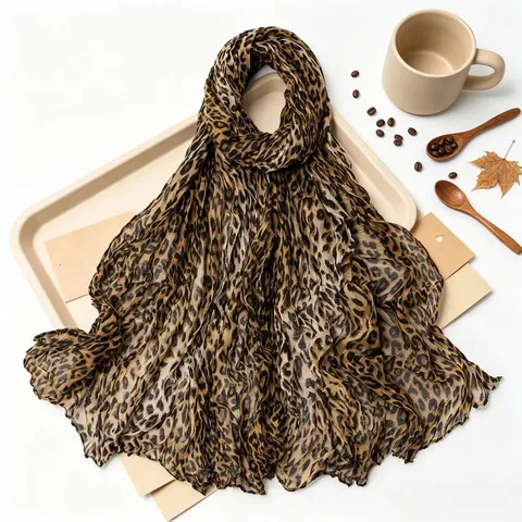 Dames Mode Luipaardprint Verloop Lange Sjaal Vintage Casual Warme Polyester Wikkel Omslagdoek Voor Dagelijks Gebruik