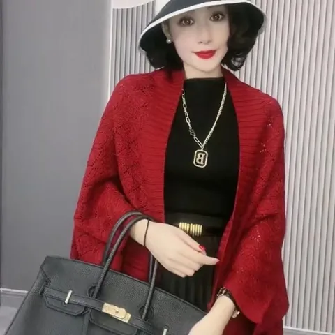Dames Opengewerkt Gebreid Cardigan Sjaal Casual Open Voorkant Vleermuismouw Cape Lente Zomer Lichtgewicht Strand Cover Up Bovenkleding