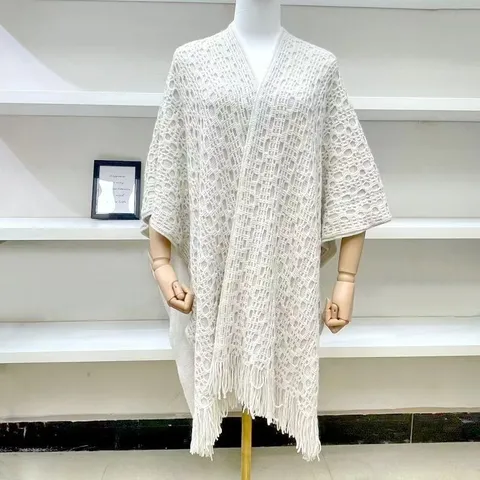 Dames Herfst Winter Gebreide Sjaal Franjes Open Voorkant Cardigan Poncho Casual Ruitjes Warm Wikkelsjaal