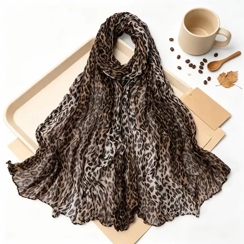 Dames Mode Luipaardprint Verloop Lange Sjaal Vintage Casual Warme Polyester Wikkel Omslagdoek Voor Dagelijks Gebruik