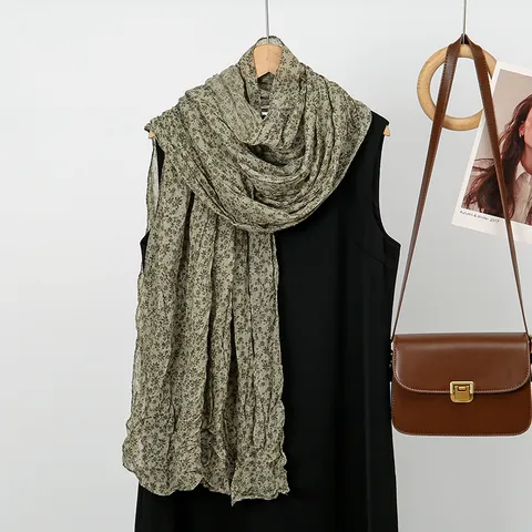 Vrouwen Herfst Retro Bloemen Katoen Linnen Sjaal Ademend Lichtgewicht Lange Sjaal Veelzijdig Casual Zachte Hals Sjaal Wrap