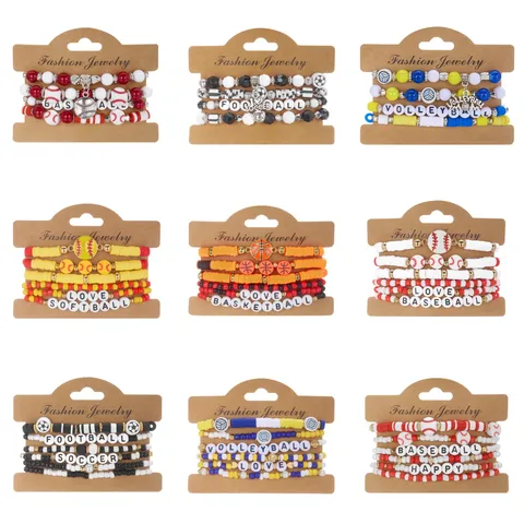 Bracciale con Perline in Argilla Polimerica a Tema Sportivo per Uomo Donna Basket Calcio Rugby Pallavolo Baseball Gioielli