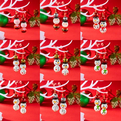 Boucles d'oreilles en Perles de Bois de Noël Mignon Père Noël Bonhomme de Neige Boucles d'oreilles Festives en Bois Peint pour Femmes