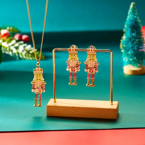 Legierung Strass Nussknacker Soldat Anhänger Halskette Ohrstecker Weihnachten Feiertag Schmuck Set Für Damen Party Geschenk