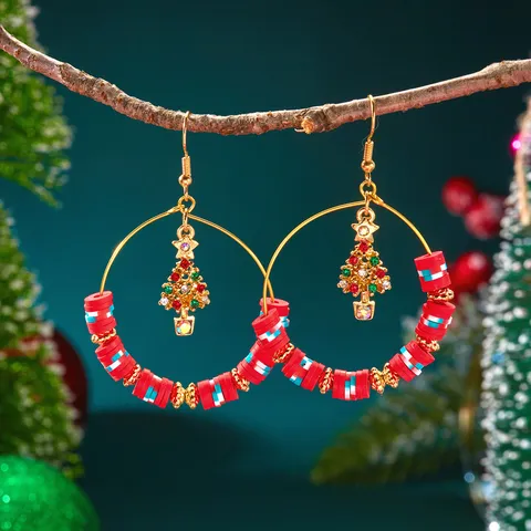 Weihnachten Polymer-Ton Legierung Strass Ohrringe Für Damen Festlicher Weihnachtsbaum Schneemann Geschenkbox Quaste Ohrringe Schmuck