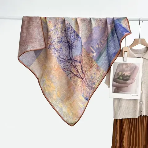 Dames Mode Bedrukt Polyester Sjaal Vierkante Omslagdoek Vintage Bloemen Warm Herfst Winter Sjaal Veelzijdig Dagelijks Hoofddoek