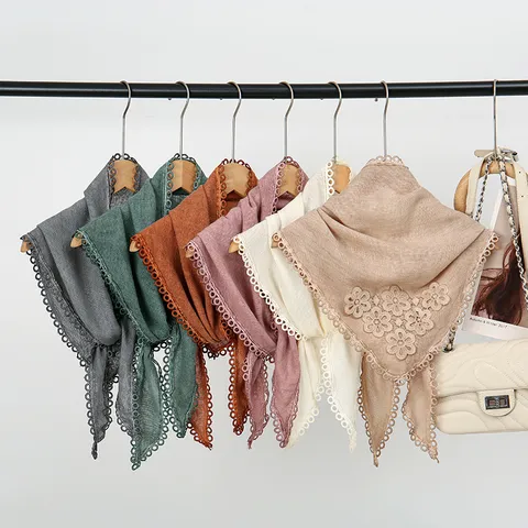 Dames Katoenen Sjaal Driehoek Hoofddoek Kantafwerking Vintage Retro Casual Dagelijks Hals Sjaal Hoofdwikkel Mode Accessoires