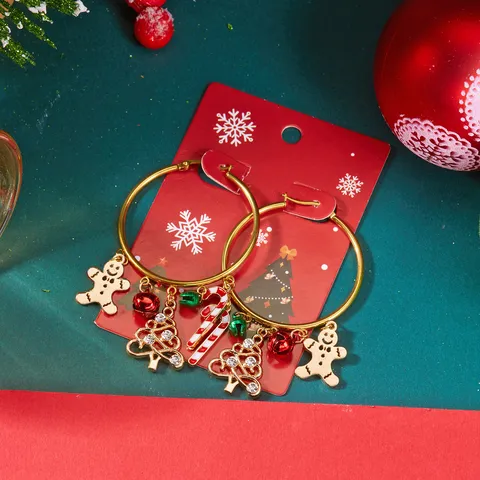 Zinc Alloy Rhinestone Christmas Tree Gingerbread Man Hoop Earrings Festive Santa Claus Snowflake Drop Dangle Earrings For Women Holiday Party Jewelry Gift
