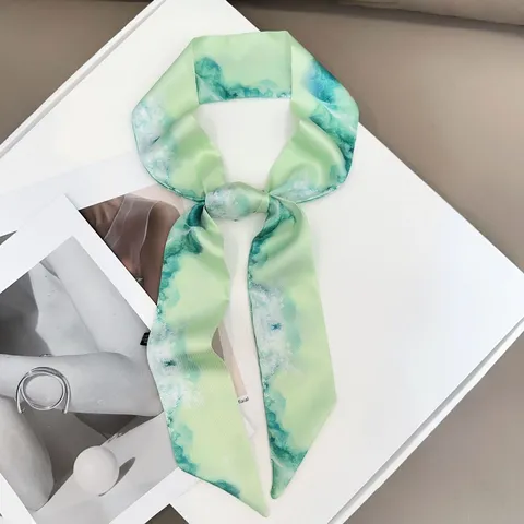 Dames Mode Satijn Sjaal Vintage Bedrukte Lange Strip Twilly Lint Voor Handtassen Haar Hoofddoek