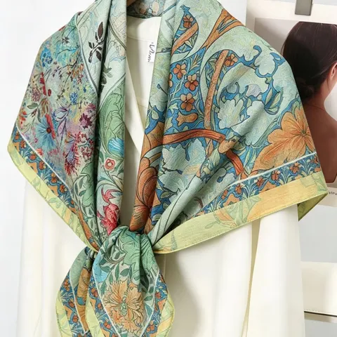 Vintage Bloemen Dubbelzijdig Bedrukt Fluweel Vierkante Sjaal Dames Mode Herfst Winter Warme Hals Sjaal Hoofddoek
