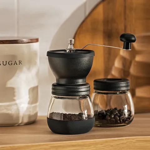 Manual Coffee Grinder Hand Crank Stainless Steel Ceramic Burr Coffee Bean Mill With Clear Glass Jar For Home Kitchen