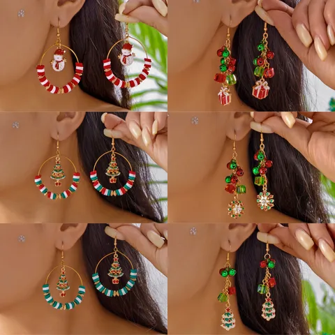 Weihnachten Polymer-Ton Legierung Strass Ohrringe Für Damen Festlicher Weihnachtsbaum Schneemann Geschenkbox Quaste Ohrringe Schmuck