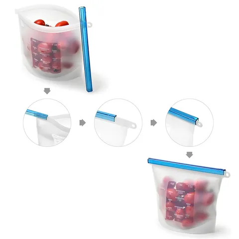 Reusable Silicone Food Storage Bag Airtight Leakproof Fresh Keeping Bag With Scale For Kitchen Home Food Organizer