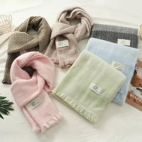 Herfst Winter Koreaanse Stijl Ruitjes Kwastje Sjaal Dames Warm Zacht Imitatie Kasjmier Leuke Beren Patchwork Nekverwarmer
