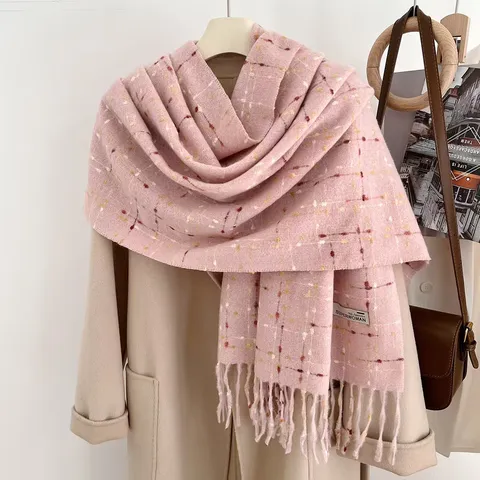 Vrouwen Winter Warm Imitatie Kasjmier Ruitjes Kwasten Sjaal Zacht Casual Dagelijks Lange Sjaal Omslag Mode Accessoires