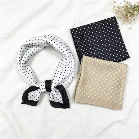 Dames Vintage Polka Dot Bloemen Vierkante Sjaal Lichtgewicht Polyester Zachte Hals Sjaal Mode Dagelijkse Accessoires