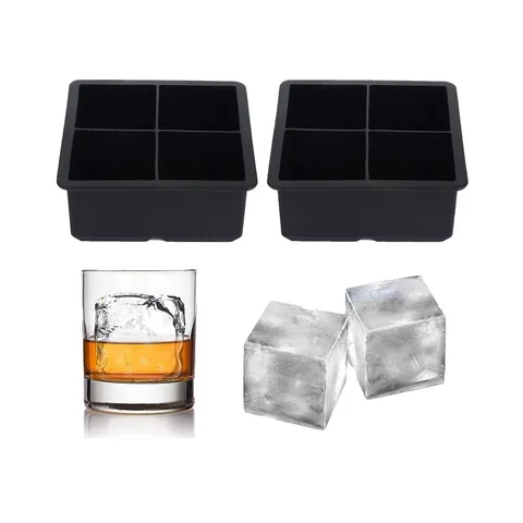 Bandeja de Silicona Negra para Hielo Moldes Cuadrados con Tapa para Whisky Congelador Cocina Bar Fiesta