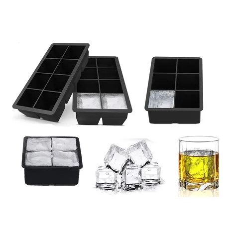 Molde de Silicona Cuadrado para Cubitos de Hielo Bandeja de Hielo de Rejilla Grande Con Tapa Máquina de Hielo Flexible para Whiskey Cóctel Gadget de Cocina Reutilizable