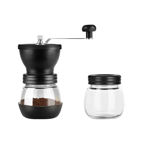 Manual Coffee Grinder Hand Crank Stainless Steel Ceramic Burr Coffee Bean Mill With Clear Glass Jar For Home Kitchen