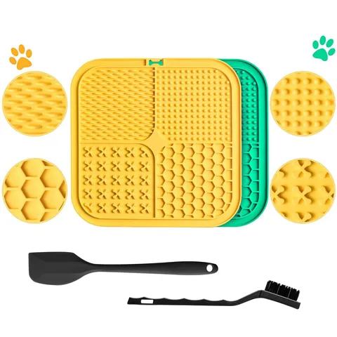 Silicone Pet Licking Mat Slow Feeder Bowl With Suction Cup Dog Cat Licking Pad For Anxiety Relief Set With Scraper Brush