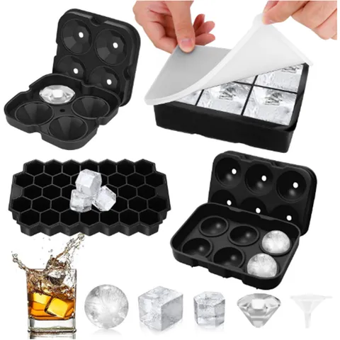Juego de Bandejas de Cubitos de Hielo de Silicona Multifuncional Con Tapa Fabricante de Hielo Flexible para Whisky Cócteles Bar Accesorios de Cocina