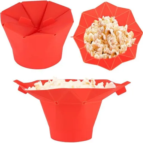 Foldable Silicone Popcorn Popper Bowl Microwave Safe Popcorn Bucket Red Kitchen Cooking Tool Reusable Popcorn Maker Bowl