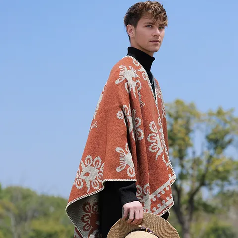 Western Streetwear Polyester Gestrickter Schal Cape Mit Quaste Ethnisch Geometrisch Jacquard Dick Warm Schal Für Unisex Reise Outdoor Cape