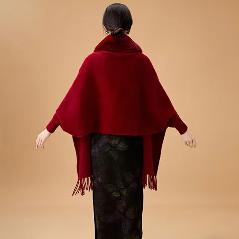 Dames Namaakbont Sjaal Bruidsmantel Met Kwastje Bontkraag Dikke Warme Omslagdoek Voor Bruiloft Feest Avondjurk Qipao Mantel