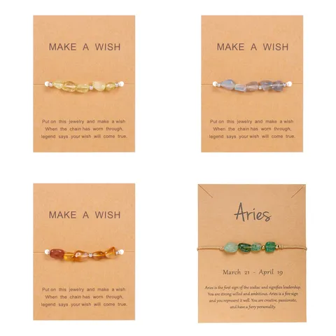 Handgefertigtes Gewebtes Verstellbares Naturstein Armband Sternzeichen Wunschkarte Freundschaft Schmuck Für Damen Herren Boho Geschenk