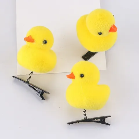 Cartoon Little Yellow Duck Spring Hair Clip Cute Animal Flocked Alligator Clip For Kids Women Alloy Hairpin Accessories