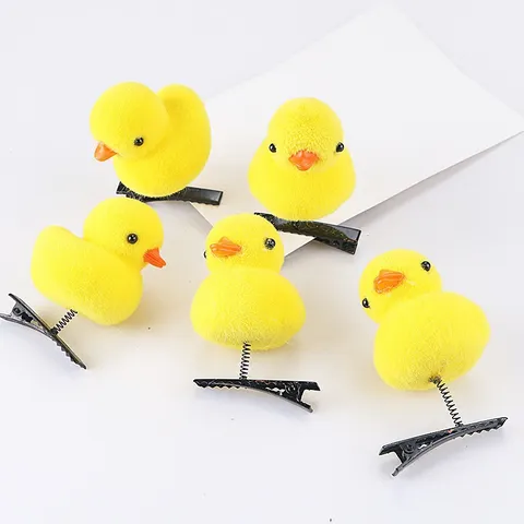 Cartoon Little Yellow Duck Spring Hair Clip Cute Animal Flocked Alligator Clip For Kids Women Alloy Hairpin Accessories