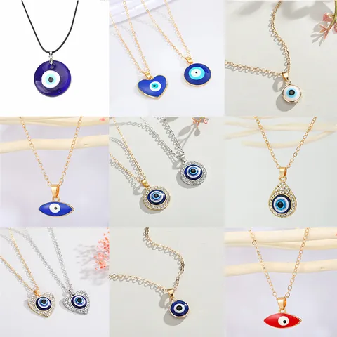 Turkish Blue Evil Eye Pendant Necklace For Women Men Gold Silver Plated Alloy Rhinestone Enamel Protection Amulet Jewelry Gift