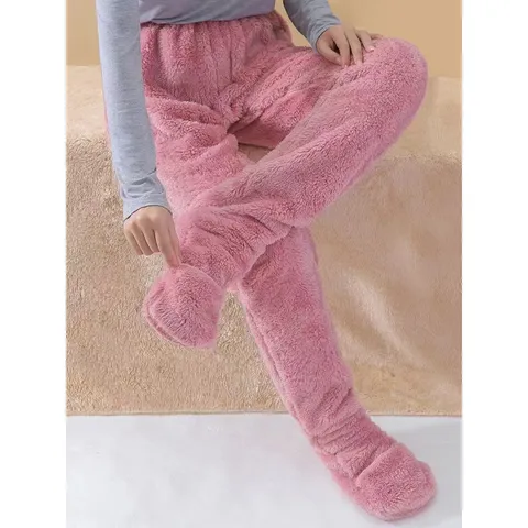Pantalones de Pijama de Forro Polar Coral Espesado para Mujer Cálidos de Invierno