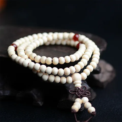 Vintage Wood Beaded Buddhist Rosary Necklace For Unisex Casual Chinese Style Wooden Meditation Prayer Beads Multi Layer Wrap Bracelet