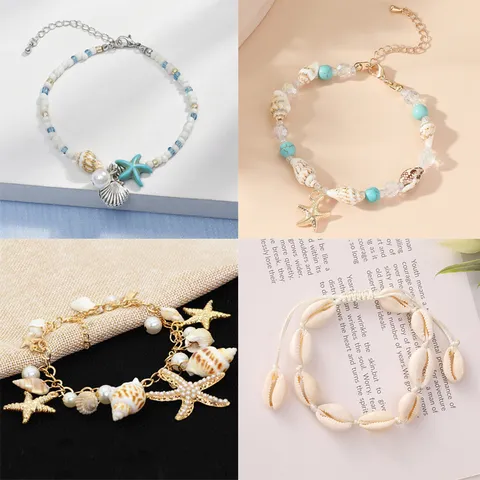 Bohemian Shell Bracelet For Women Summer Beach Ocean Style Starfish Charms Beaded Handmade Adjustable Vacation Jewelry Gift