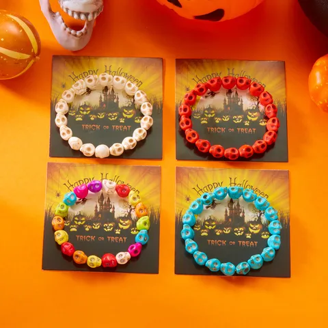 Pulsera de Cuentas de Halloween Calavera de Resina Colgante de Calabaza Pulsera para Unisex Fiesta Disfraz Regalo Joyería