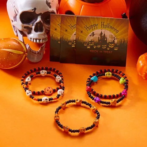 Pulsera de Cuentas de Halloween Calavera de Resina Colgante de Calabaza Pulsera para Unisex Fiesta Disfraz Regalo Joyería