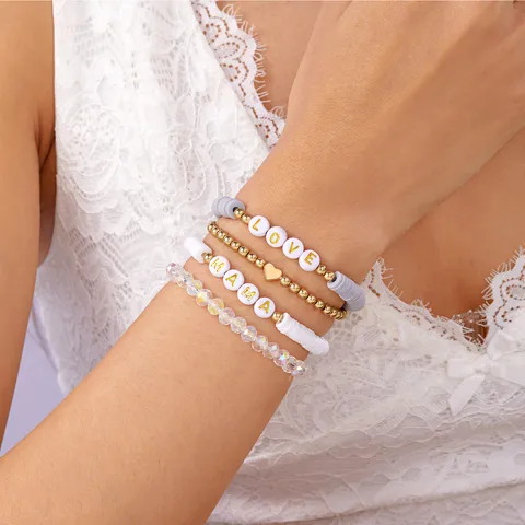 MAMA LOVE Geschichtet Armband-Set Herz Heishi Perlen Polymer-Ton Künstliche Perle Legierung Strass Schmuck Geschenk Für Damen