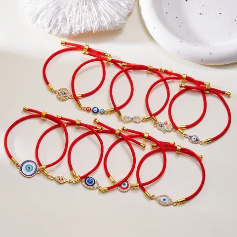 Alloy Evil Eye Adjustable Cord Bracelet For Women Men Handmade Turkish Nazar Blue Eye Hamsa Hand Rhinestone Charm Rope Bracelet Jewelry Gift