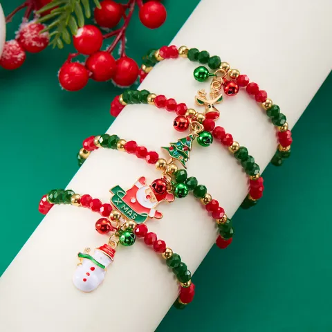 Braccialetto Perline Natale Lega Cristallo Artificiale Babbo Natale Albero Renna Pupazzo di Neve Bracciale Gioielli Donna