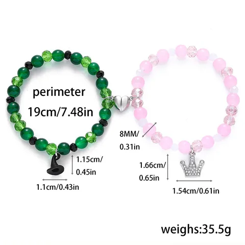 Wicked Hexe Thema Glas Perlenarmband Magnetisches Herz Passende Schmucksets Krone Anhänger Halskette Paar Geschenk Für Verliebte Freunde