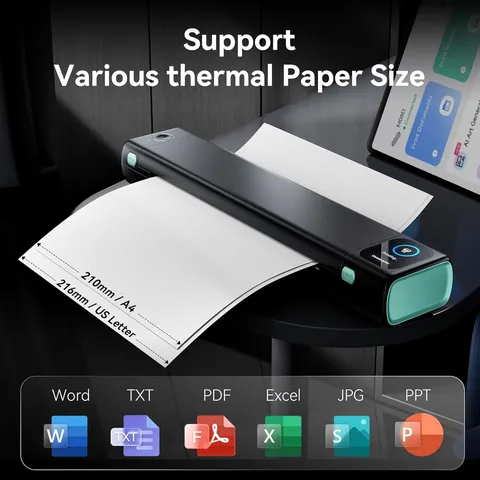 Portable A4 Thermal Printer Wireless Bluetooth Mobile Printer With Color Screen For Home Office School Black Green